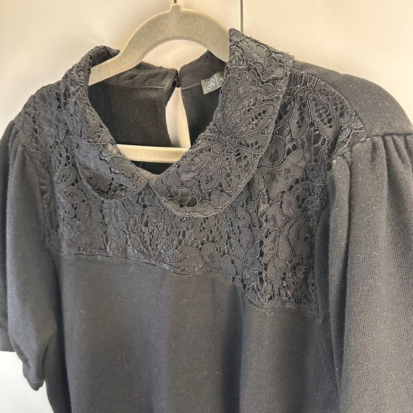 Adrianna Papell Women S Black Lace Collar Puff Sleeve Knit Top Minimal Cottage‎ - Picture 6 of 7